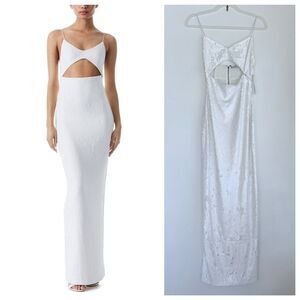NWT Alice + Olivia Valli Fitted Cut Out Cami Maxi Dress Gown in Off White Size 0